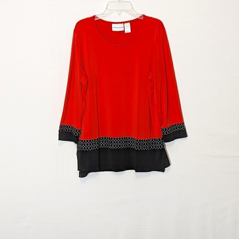 Women's "Alfred Dunner" Orange w Black Trim Jersey Tunic; 3/4 Sleeves; Size S